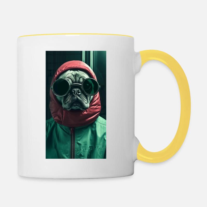 Pug Mops – Cool & Confident - Contrasting Mug - white/yellow