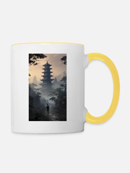 Apokalyptischer Abenteuer mit Tempel - Tasse zweifarbig - Weiß/Gelb