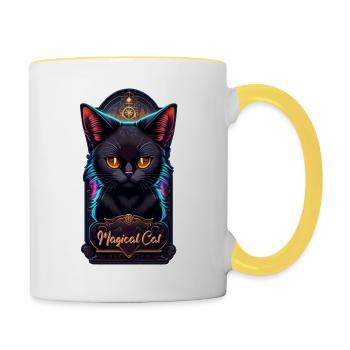 Black Cat and Magic - Contrasting Mug - white/yellow - Right