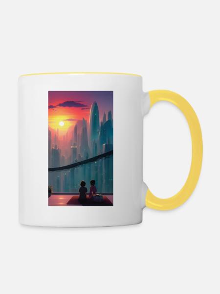 Kosmische Reflexion - Tasse zweifarbig - Weiß/Gelb