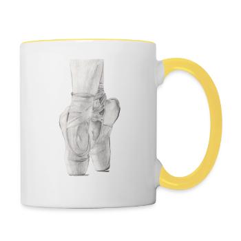 Black and White Ballet Pointe Shoes Pencil Drawing - Contrasting Mug - white/yellow - Right