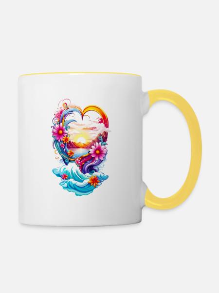 Love Heart - Tasse zweifarbig - Weiß/Gelb