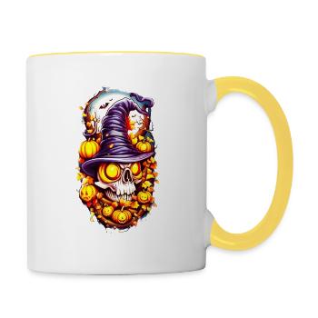 Halloween Totenkopf Schädel - Tasse zweifarbig - Weiß/Gelb - Rechts