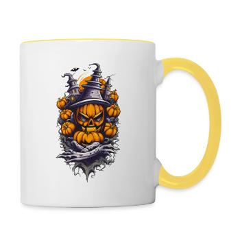 Halloween Villa Kürbiskopf - Tasse zweifarbig - Weiß/Gelb - Rechts