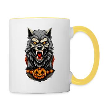 Halloween Wolf - Tasse zweifarbig - Weiß/Gelb - Rechts