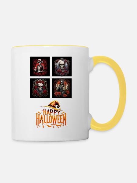 Retro Halloween Skelett Ensemble - Tasse zweifarbig - Weiß/Gelb