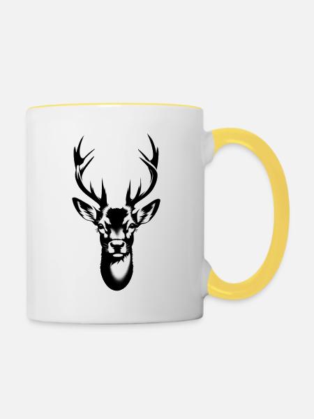 Hirsch | Hirschgeweih | Hirschkopf - Tasse zweifarbig - Weiß/Gelb