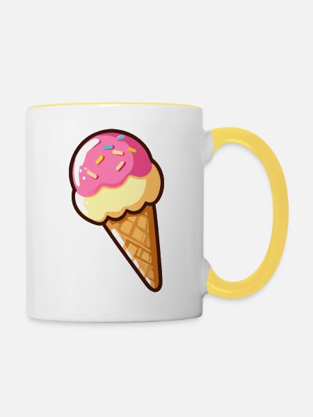 Erdbeer-Vanille-Eis - Tasse zweifarbig - Weiß/Gelb