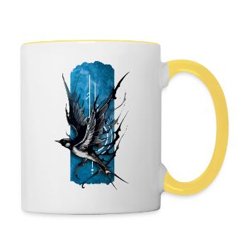 Graceful Soar: Elegant Flying Swallow - Contrasting Mug - white/yellow - Right