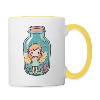 Jolie fée avec des ailes dans un bocal - Mug contrasté - blanc/jaune - Droite