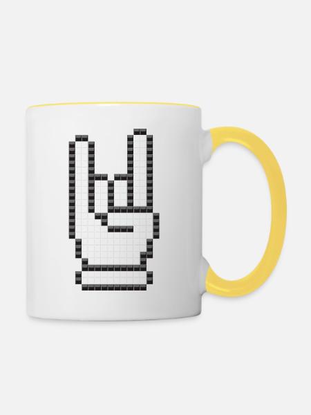 Zeichen der Hörner (Pixelated) - Tasse zweifarbig - Weiß/Gelb