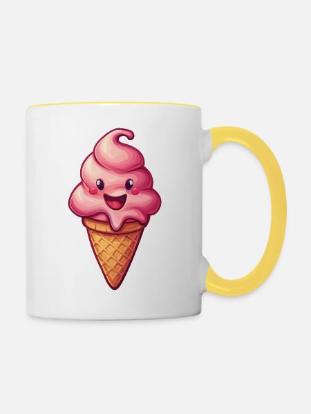 Lächelnde Eiskreation - Tasse zweifarbig - Weiß/Gelb
