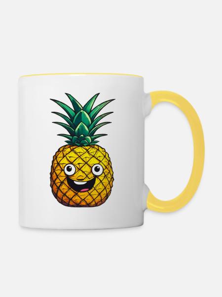 Ananas Glückliche Ananas - Tasse zweifarbig - Weiß/Gelb