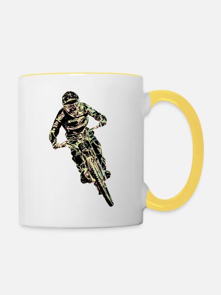 MTB-Abfahrt - Tasse zweifarbig - Weiß/Gelb