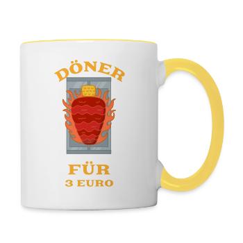 Döner für 3 Euro - Trag die Liebe zum Döner! - Tasse zweifarbig - Weiß/Gelb - Rechts