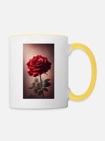 Rote Rose - Tasse zweifarbig - Weiß/Gelb