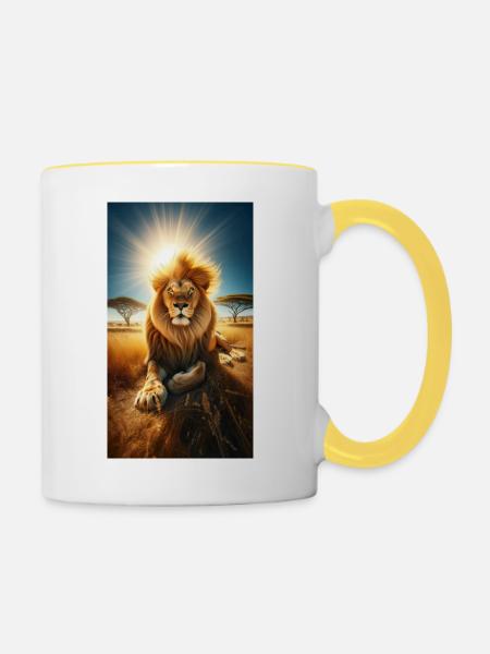 Löwe in der Savanne - Tasse zweifarbig - Weiß/Gelb
