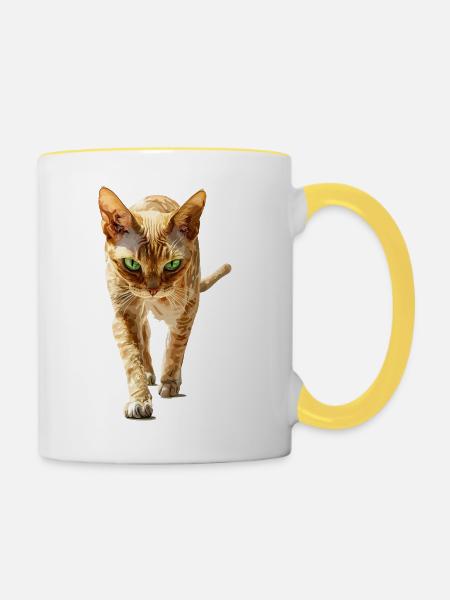 Devon Rex - Tasse zweifarbig - Weiß/Gelb