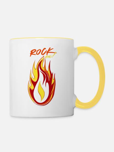 Rock on Feuer & Flamme - Tasse zweifarbig - Weiß/Gelb