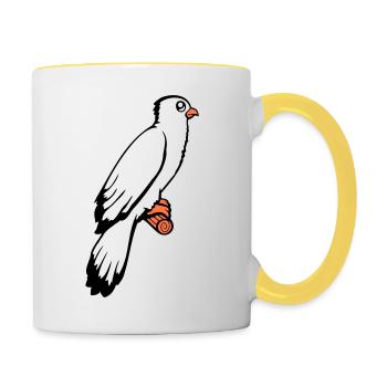 Vogel sitzt süß Käfig Ast Haustier lieber Papagei - Tasse zweifarbig - Weiß/Gelb - Rechts