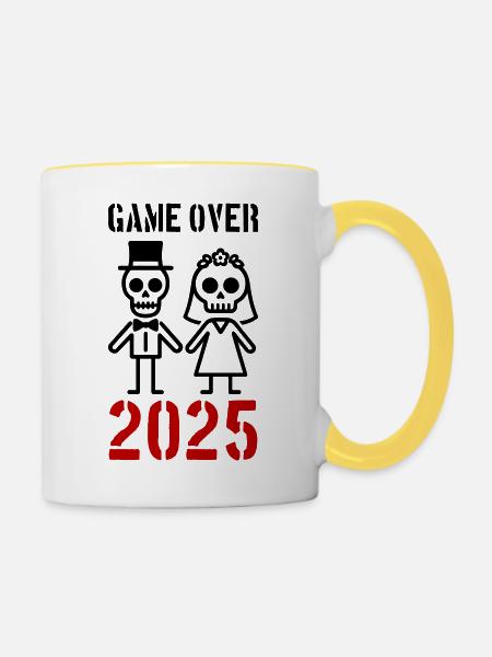 Game Over 2025 Hochzeit Ehepaar - Tasse zweifarbig - Weiß/Gelb
