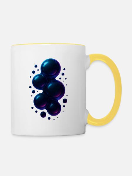 3d Bubbles Blue - Tasse zweifarbig - Weiß/Gelb