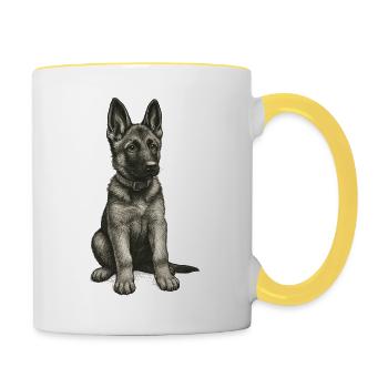 "Kleiner Frechdachs" - Welpe Schäferhund - Tasse zweifarbig - Weiß/Gelb - Rechts