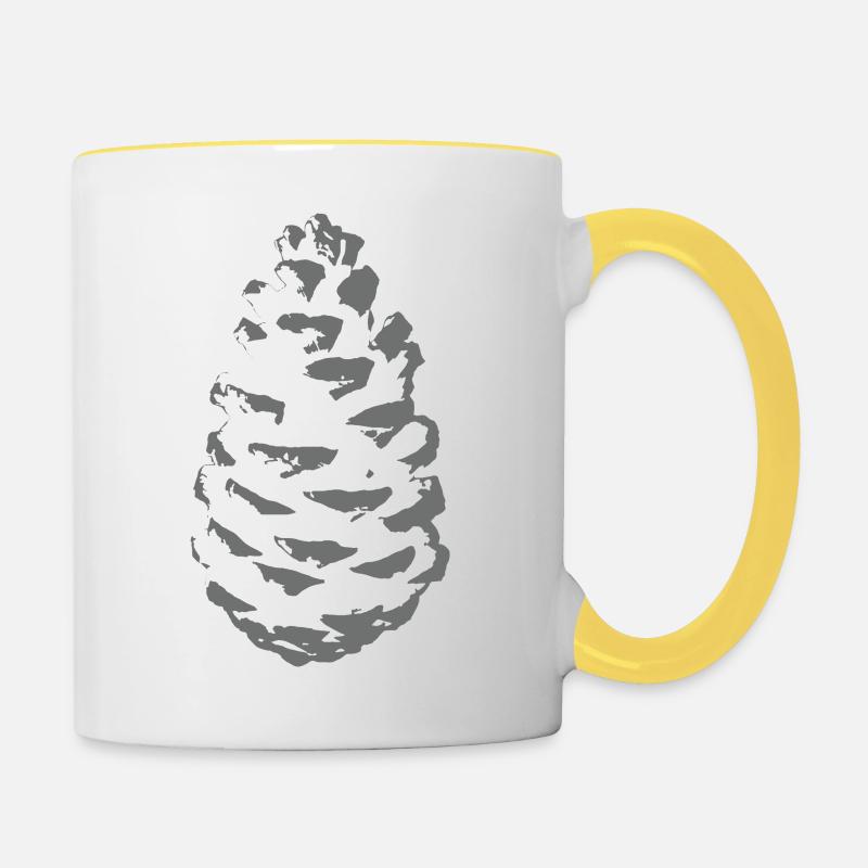 Silhouette de cône d’épicéa dans les tons gris - Mug contrasté - blanc/jaune