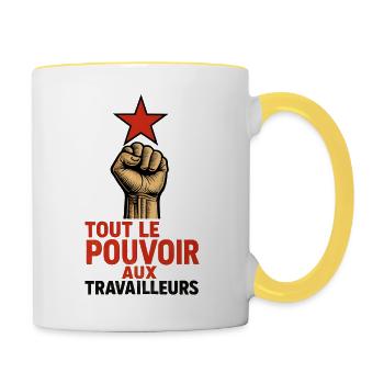 Alle Macht den Arbeitern – Militant - Tasse zweifarbig - Weiß/Gelb - Rechts