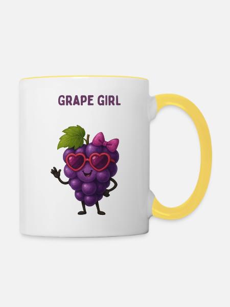 Grape Girl mit Herzbrille - Tasse zweifarbig - Weiß/Gelb