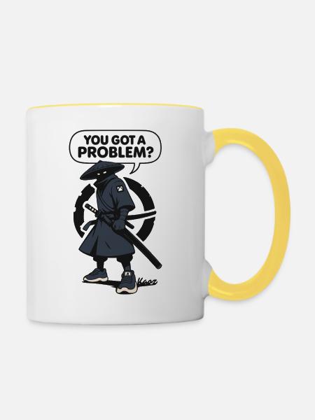 Schatten ninja mit Spruch - Tasse zweifarbig - Weiß/Gelb