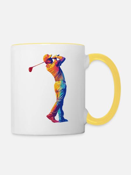 Regenbogen Golfer Swing - Tasse zweifarbig - Weiß/Gelb