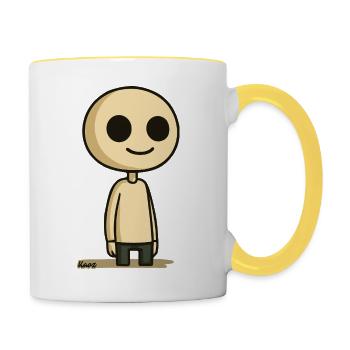 Schlichte Comic Figur mit rundem Kopf - Tasse zweifarbig - Weiß/Gelb - Rechts