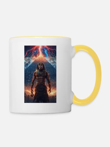 Donnerpharao vor der Pyramide - Tasse zweifarbig - Weiß/Gelb