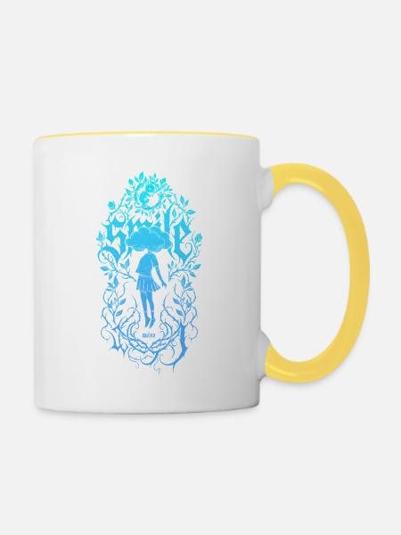 Blumenrahmen-Mädchen Silhouette - Tasse zweifarbig - Weiß/Gelb