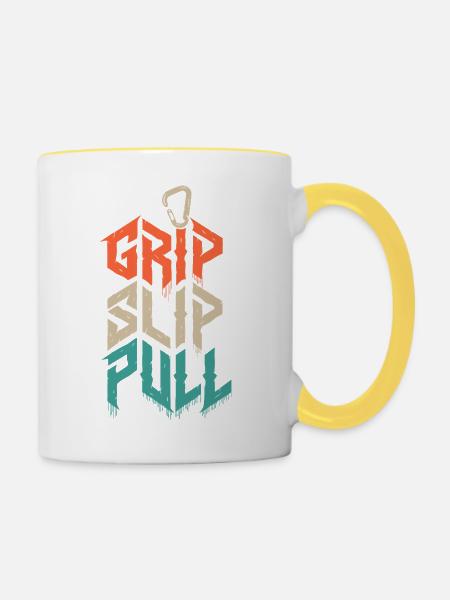 Grip, Slip, Pull, Klettergrunge, Grunge, - Tasse zweifarbig - Weiß/Gelb