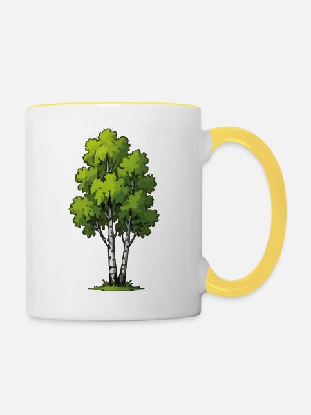 Birkenwald Illustration - Tasse zweifarbig - Weiß/Gelb
