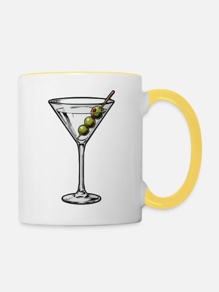 Klassischer Martini Oliven Grafik - Tasse zweifarbig - Weiß/Gelb