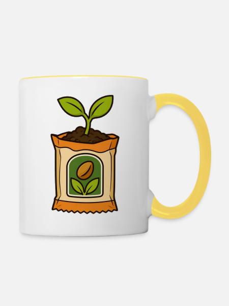 Knospe im Samentütchen - Tasse zweifarbig - Weiß/Gelb