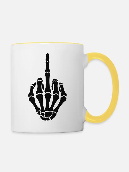 skull-hand_mittelfinger - Tasse zweifarbig - Weiß/Gelb