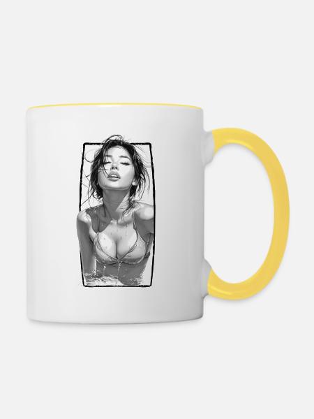 Badenixe mit Rahmen - Tasse zweifarbig - Weiß/Gelb