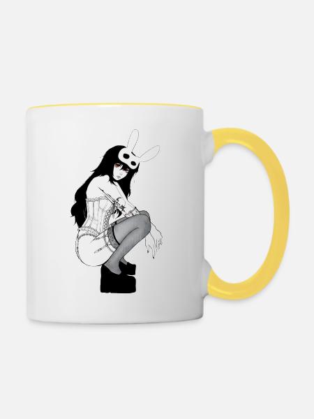 Gothischer Bunny Korsett - Tasse zweifarbig - Weiß/Gelb