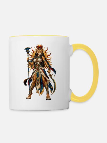 Sonnenlöwin-Göttin Kriegerin - Tasse zweifarbig - Weiß/Gelb