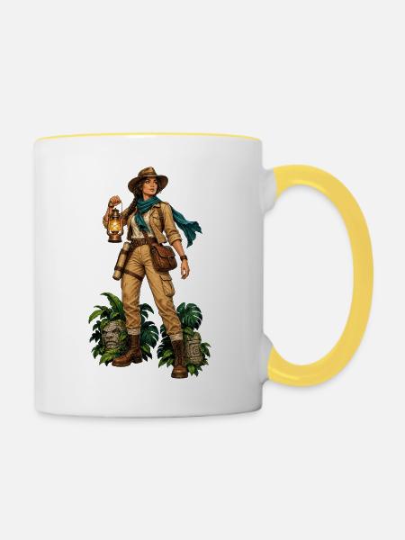 Dschungelpfad Entdeckerin - Tasse zweifarbig - Weiß/Gelb