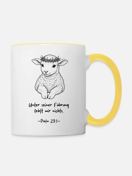 Lamm Gottes – Glaube - Tasse zweifarbig - Weiß/Gelb