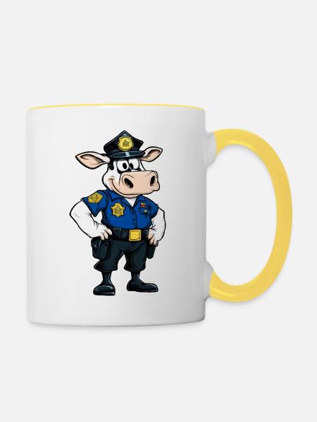 Polizei Kuh - Tasse zweifarbig - Weiß/Gelb