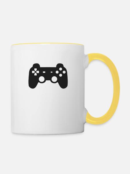 Schwarzer Spielkonsolen Controller Geschenk Idee - Tasse zweifarbig - Weiß/Gelb