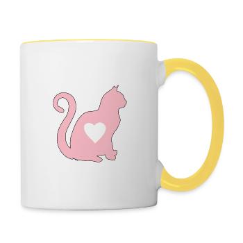 Rosee Katze herz silhouette katzenlover black - Tasse zweifarbig - Weiß/Gelb - Rechts