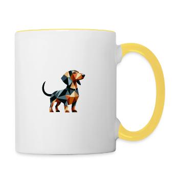 Polygon Dackel Hund Tierfreund Hundeliebe - Tasse zweifarbig - Weiß/Gelb - Rechts