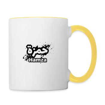 Calligraphie Arabe Prénom Hamza - Mug contrasté - blanc/jaune - Droite